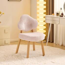 Winado - Cute Cloud-Back Solid Wood Legs for Girls, Plush Chenille Velvet Makeup Armless Vanity Chair for Bedroom,Living Room - Pink
