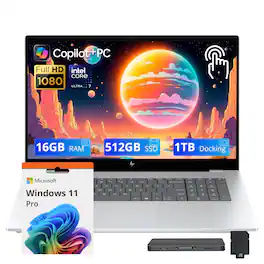 HP - Upgraded - OmniBook X 17.3" FHD Touchscreen Laptop,Ultra 7 256V,16GB RAM,512GB SSD+1TB Dock,Backlit Keyboard,Win 11 Pro - Silver