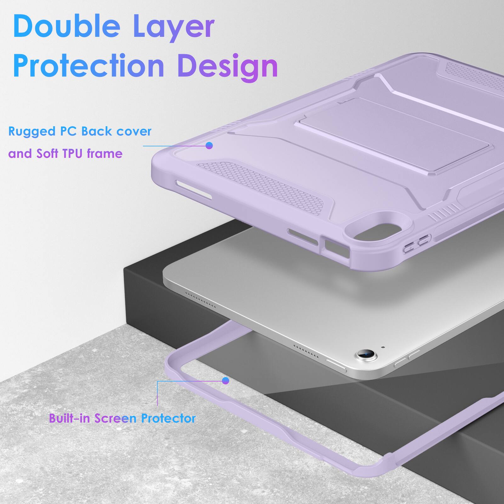 Double Layer Protection Design

Rugged PC Back cover and Soft TPU frame

Built-in Screen Protector