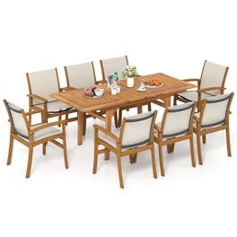 Gymax - 9PCS Acacia Wood Outdoor Dining Set w/ 1.97'' Umbrella Hole for Backyard Garden Natural - Gray