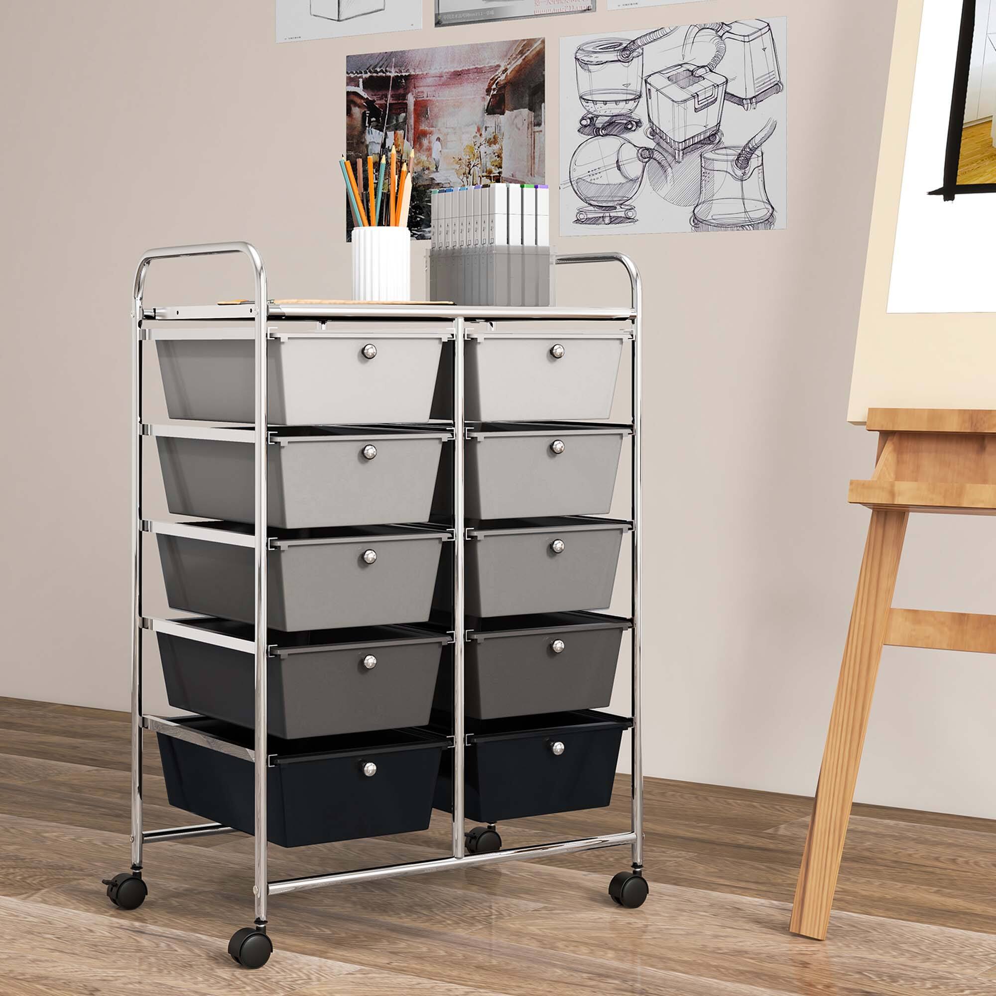 Alt View 9. Costway - 10 Drawer Storage Cart Utility Rolling Trolley Kitchen Office Organizer - Gradient Black.