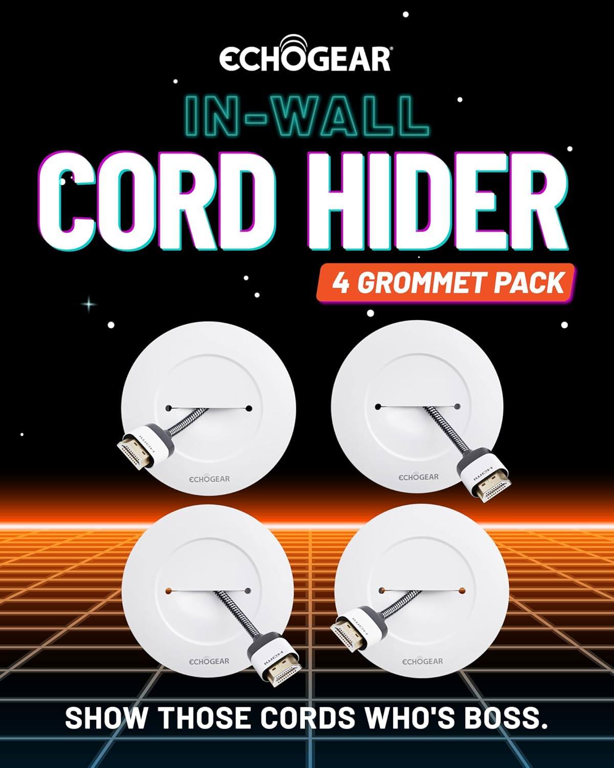 ECHOGEAR IN-WALL CORD HIDER 4 GROMMET PACK. SHOW THOSE CORDS WHO'S BOSS.