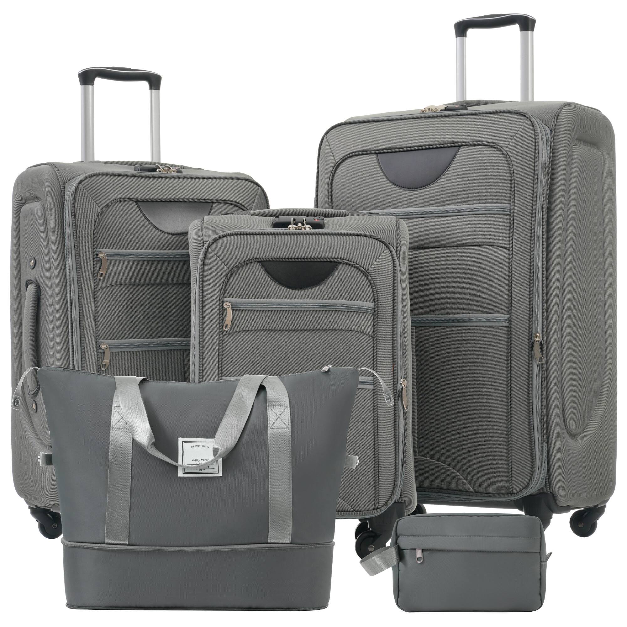 Front. APRILSOUL - Softside Luggage Expandable 3Piece Set Suitcase with Duffel Bag Upright Spinner Softshell Lightweight Luggage Travel Set - Grey.