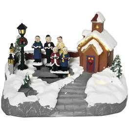 Homcom - Animated Christmas Village Set with Multicolor LED Lights, Battery Operated Choir Decoration - Gray