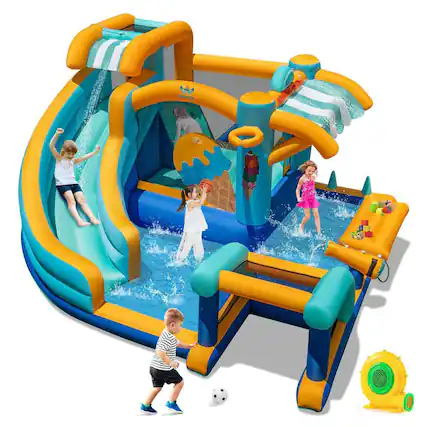 Front. Resenkos - Inflatable Water Slide Bounce House with 680W Blower - Quick Inflation Play Center - Multicolor.