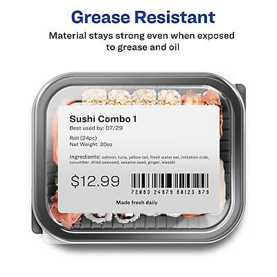 Grease Resistant  
Material stays strong even when exposed to grease and oil  

Sushi Combo 1  
Best used by: 07/29  
Roll (24pc)  
Net Weight: 20oz  

Ingredients: salmon, tuna, yellow tail, fresh water eel, imitation crab, cucumber, dried seaweed, sesame seed, ginger, wasabi  

$12.99  

72883 24879 88123 879  

Made fresh daily