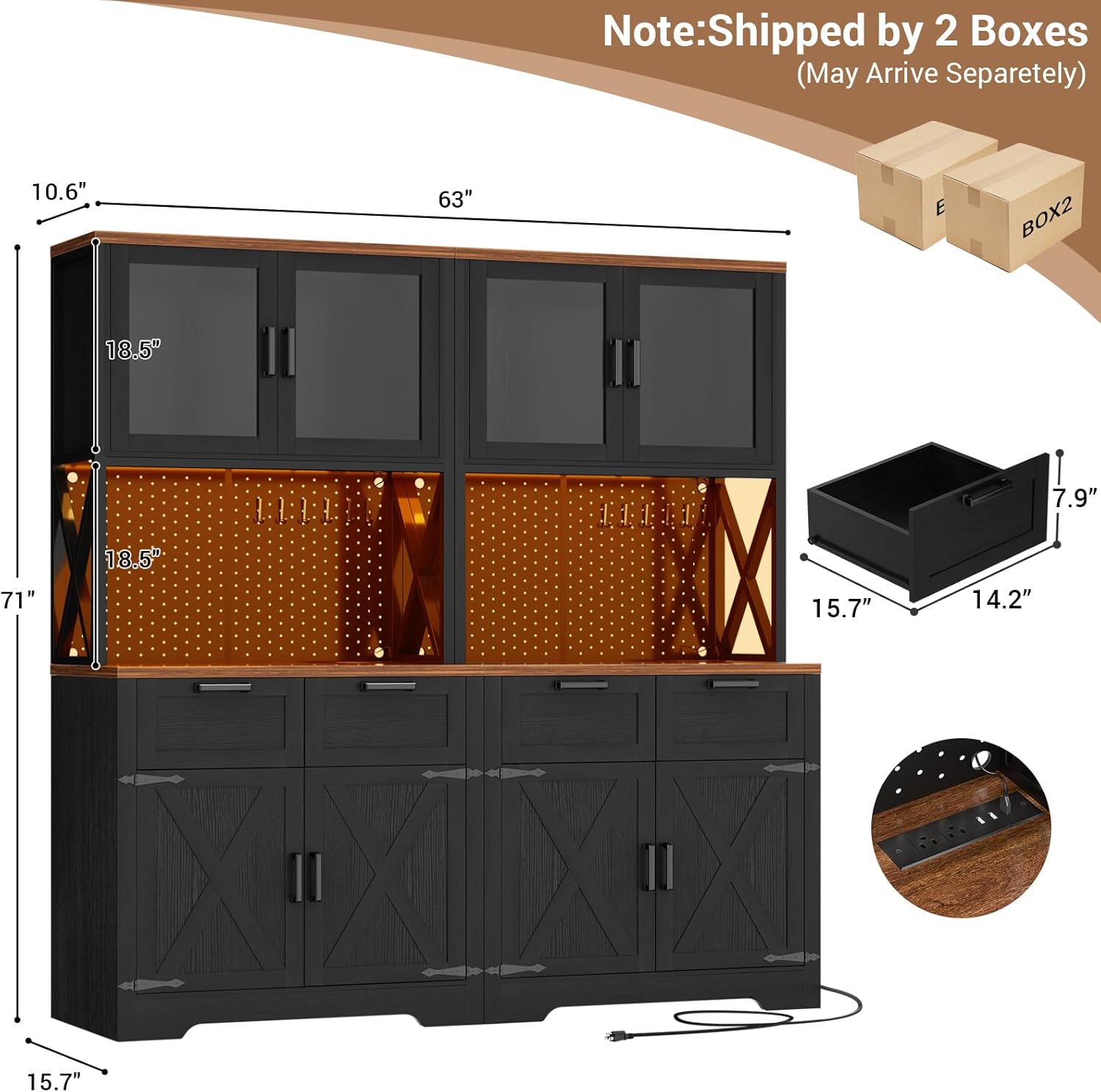 Note: Shipped by 2 Boxes (May Arrive Separately)

10.6"  
63"  
18.5"  
7.9"  
71"  
18.5"  
15.7"  
14.2"  
15.7"