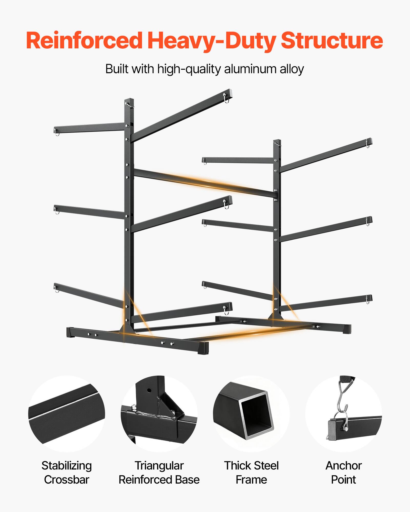 Reinforced Heavy-Duty Structure  
Built with high-quality aluminum alloy  

- Stabilizing Crossbar  
- Triangular Reinforced Base  
- Thick Steel Frame  
- Anchor Point