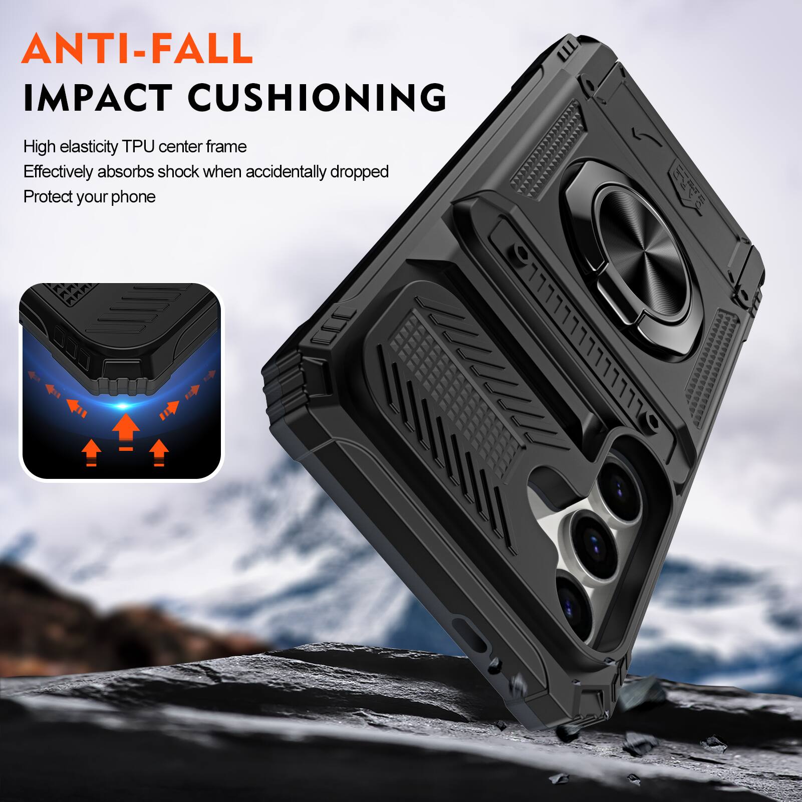 ANTI-FALL IMPACT CUSHIONING

High elasticity TPU center frame
Effectively absorbs shock when accidentally dropped
Protect your phone