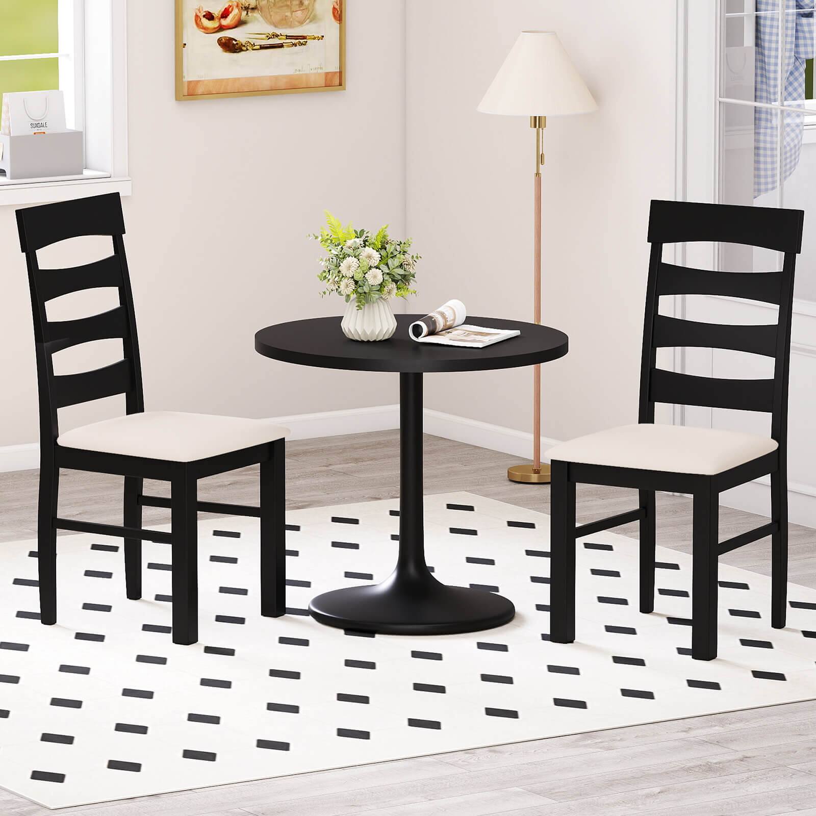 Alt View 1. Costway - Costway Dining Chairs Set of 2, High Back Dining Room Chairs with Padded Seat for Kitchen - Black,Beige.