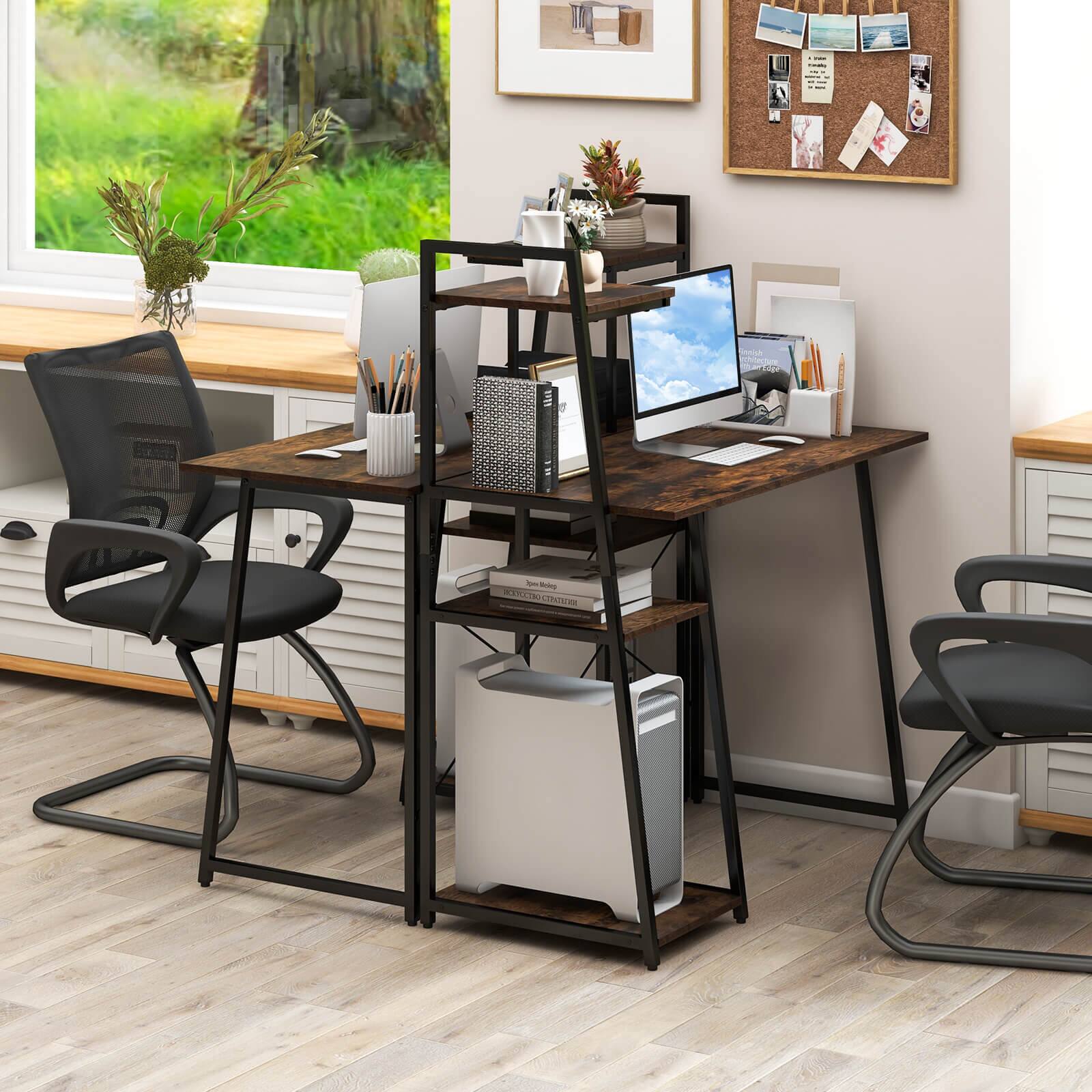 Costway Modern Computer Desk with 3 tier Storage Shelf CPU Stand Metal ...