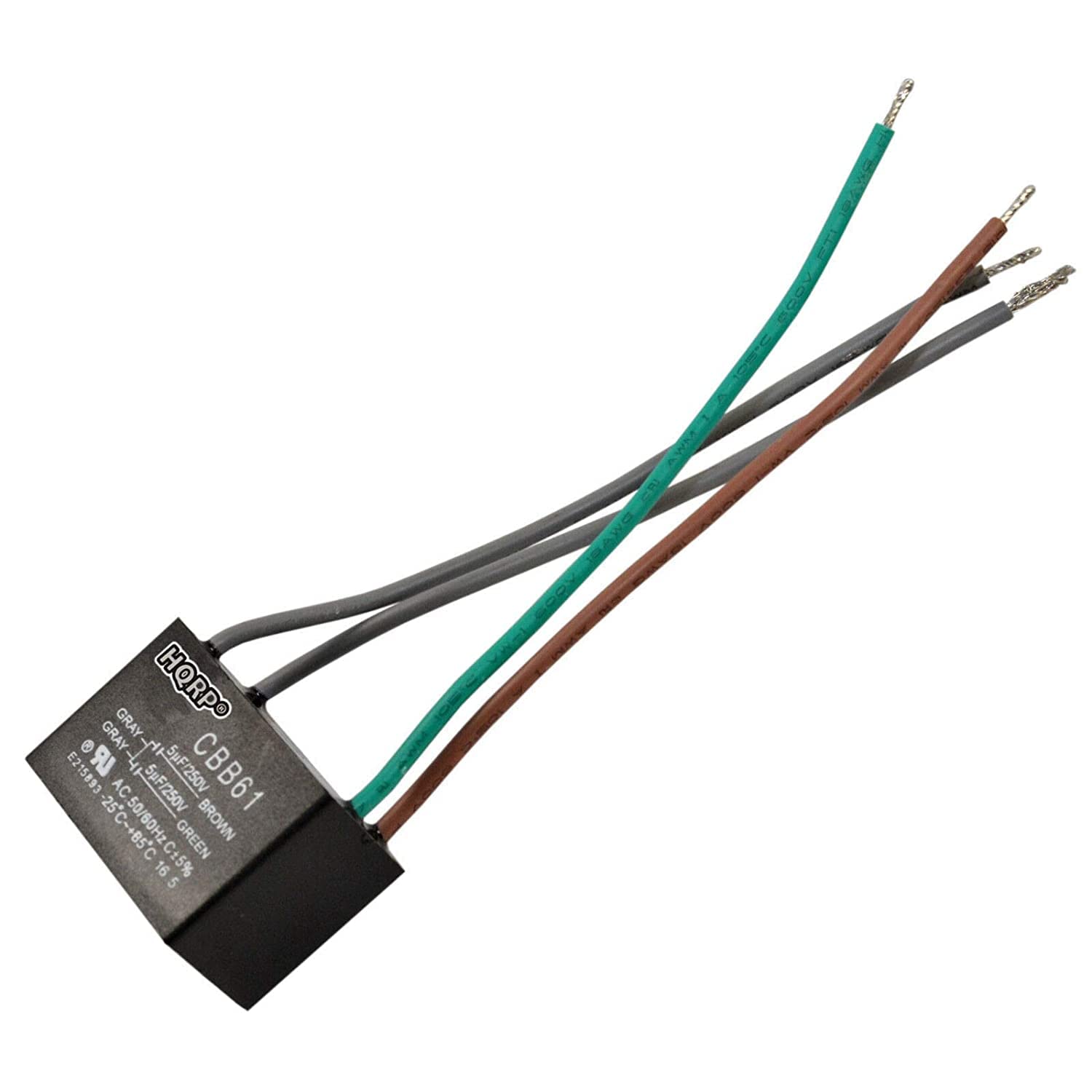 GRAY HORPO  
E215893 E2 LR GRAY-LSF/250V + 5uF/250V CBB61 AC 5uF/250V 1 -25 50/60Hz  
GREEN BROWN  
Ct 16 15% 5