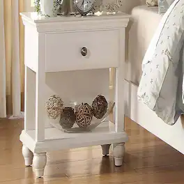 Loheer - Bedroom Nightstand with One Drawer and Open Shelf, 26 Inch Tall Wooden Bedside Table - White