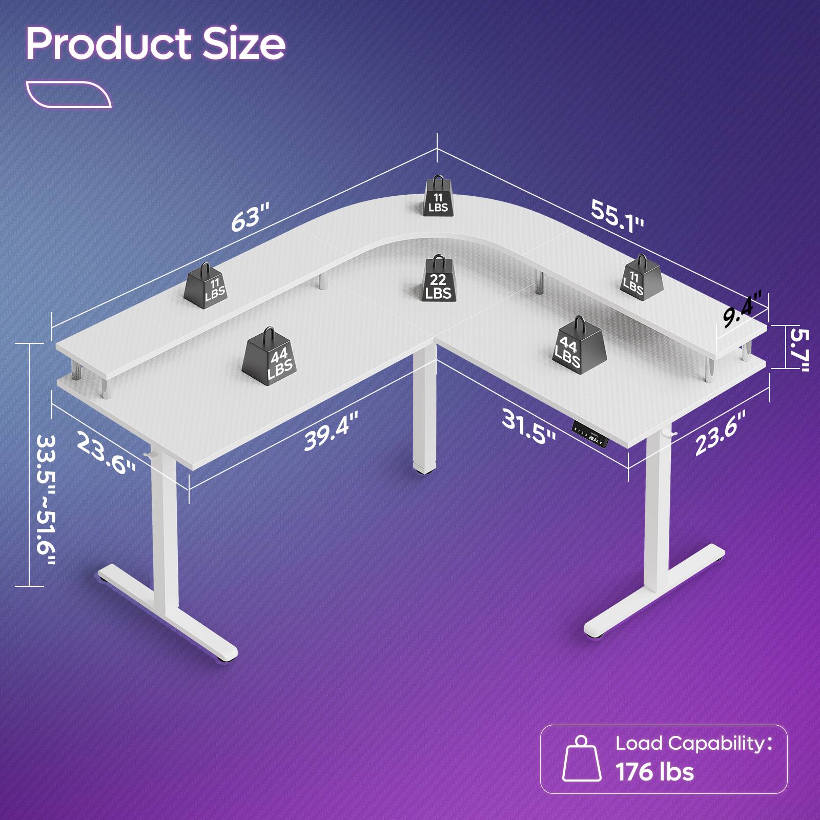 Product Size
23.6" x 33.5"~51.6" x 63"
Load Capability: 176 lbs