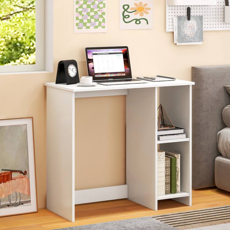 Back. SlickBlue - Modern Work Desk with 2 Compartments – Home Office Table for Study & Work - White.