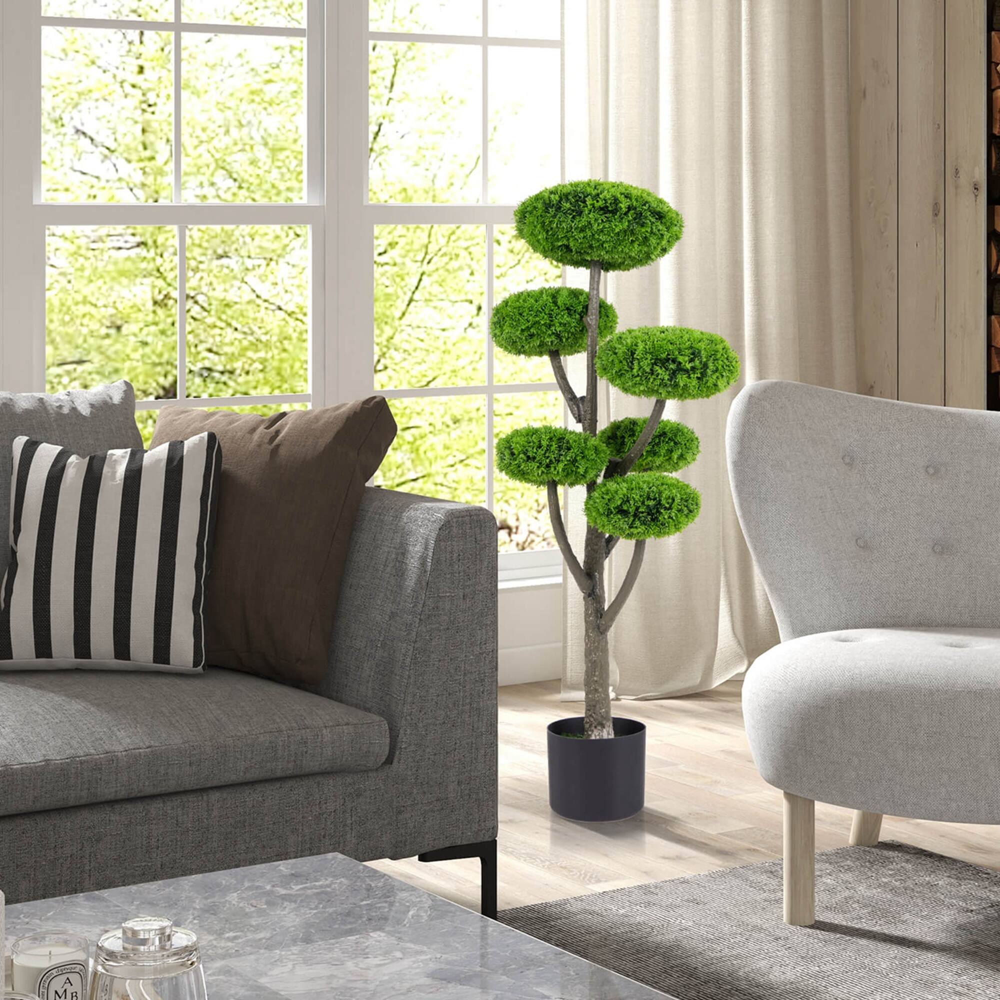 Alt View 1. Costway - Costway 1 PCS Artificial Cypress Topiary Ball Tree with Six Balls Fake Shrub Plant Cedar Tree - Green.