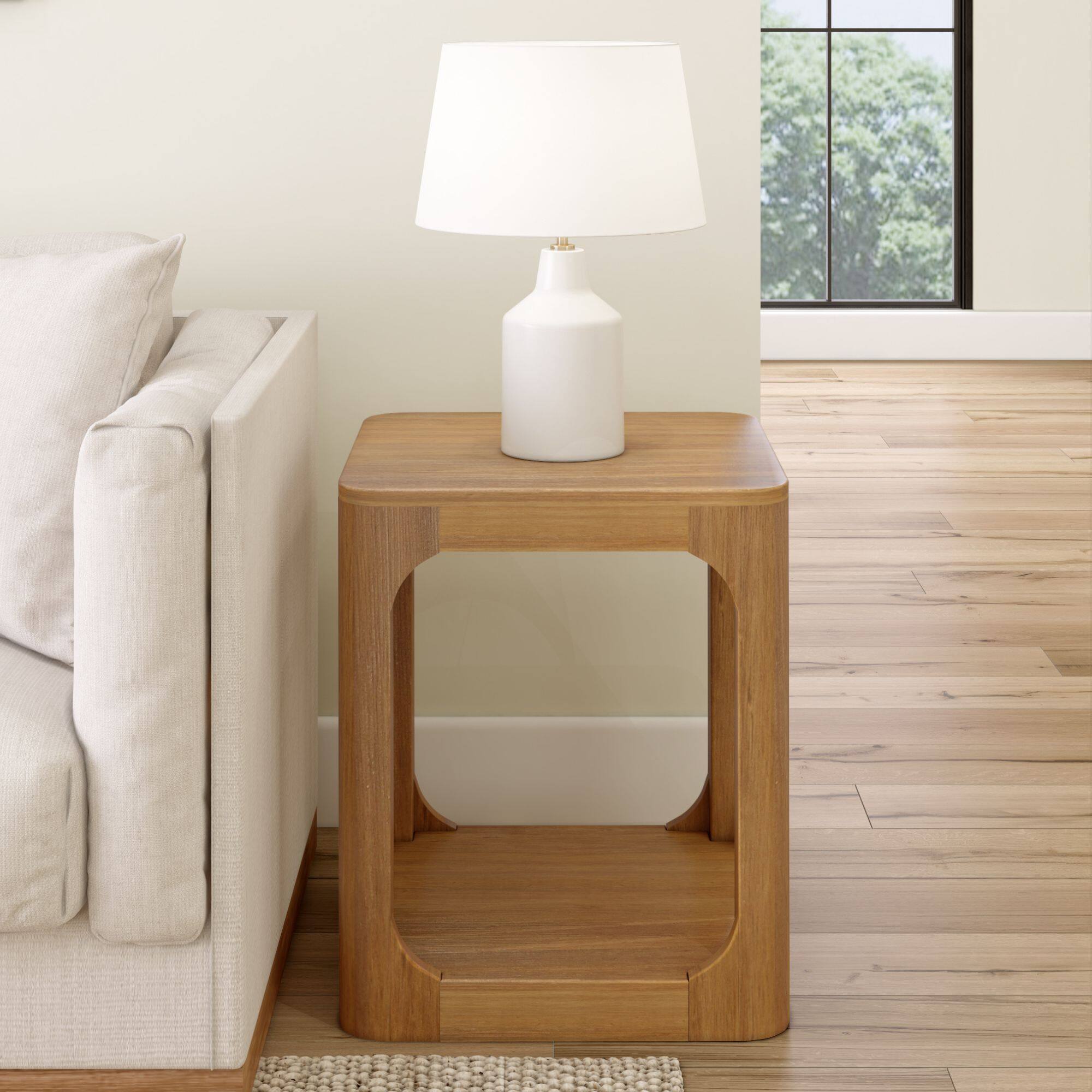 Alt View 1. Plank+Beam - Modern Rounded Square Side Table with Shelf (20in x 20in / 510mm x 510mm), Pecan - Pecan.