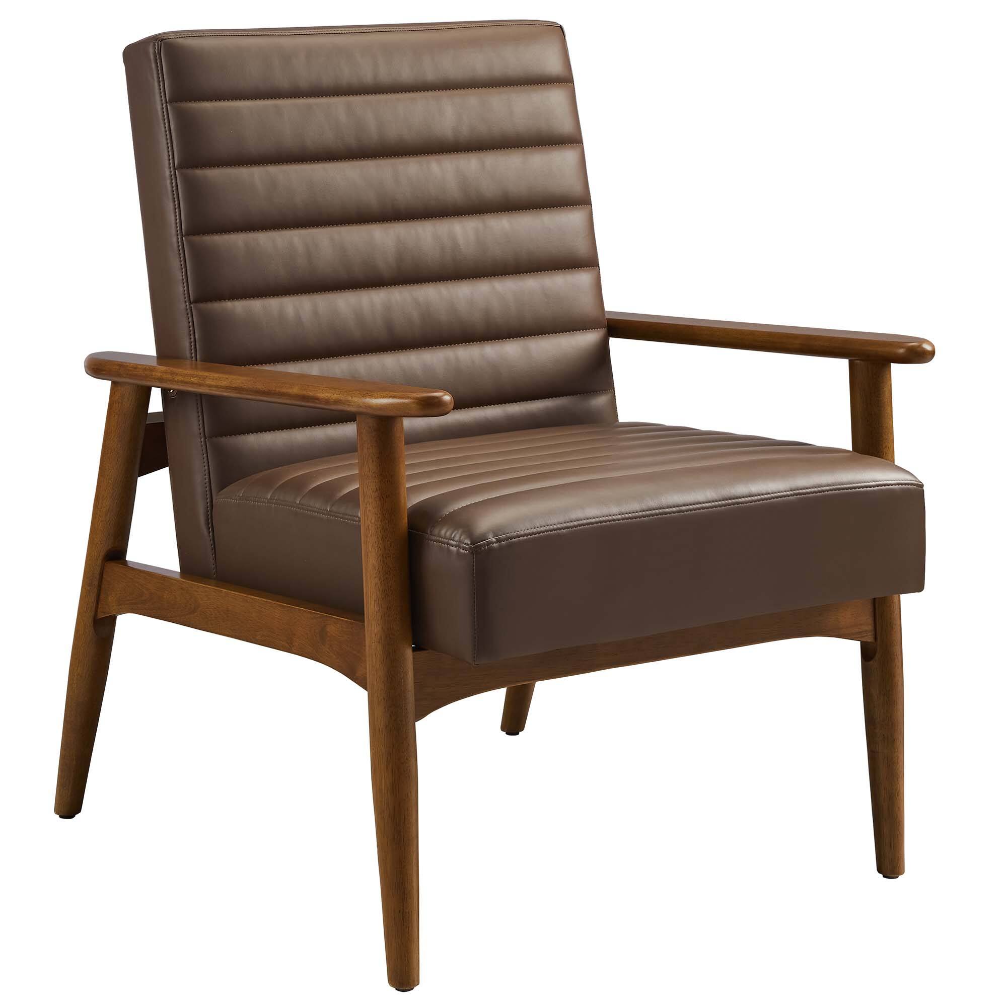 Angle. Modway - Jensen Vegan Leather Accent Chair by Modway - Walnut Brown.
