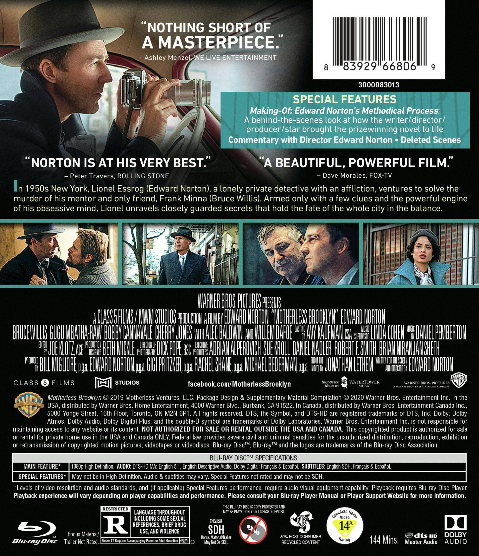 Back. Motherless Brooklyn (Blu-ray) [Blu-ray].