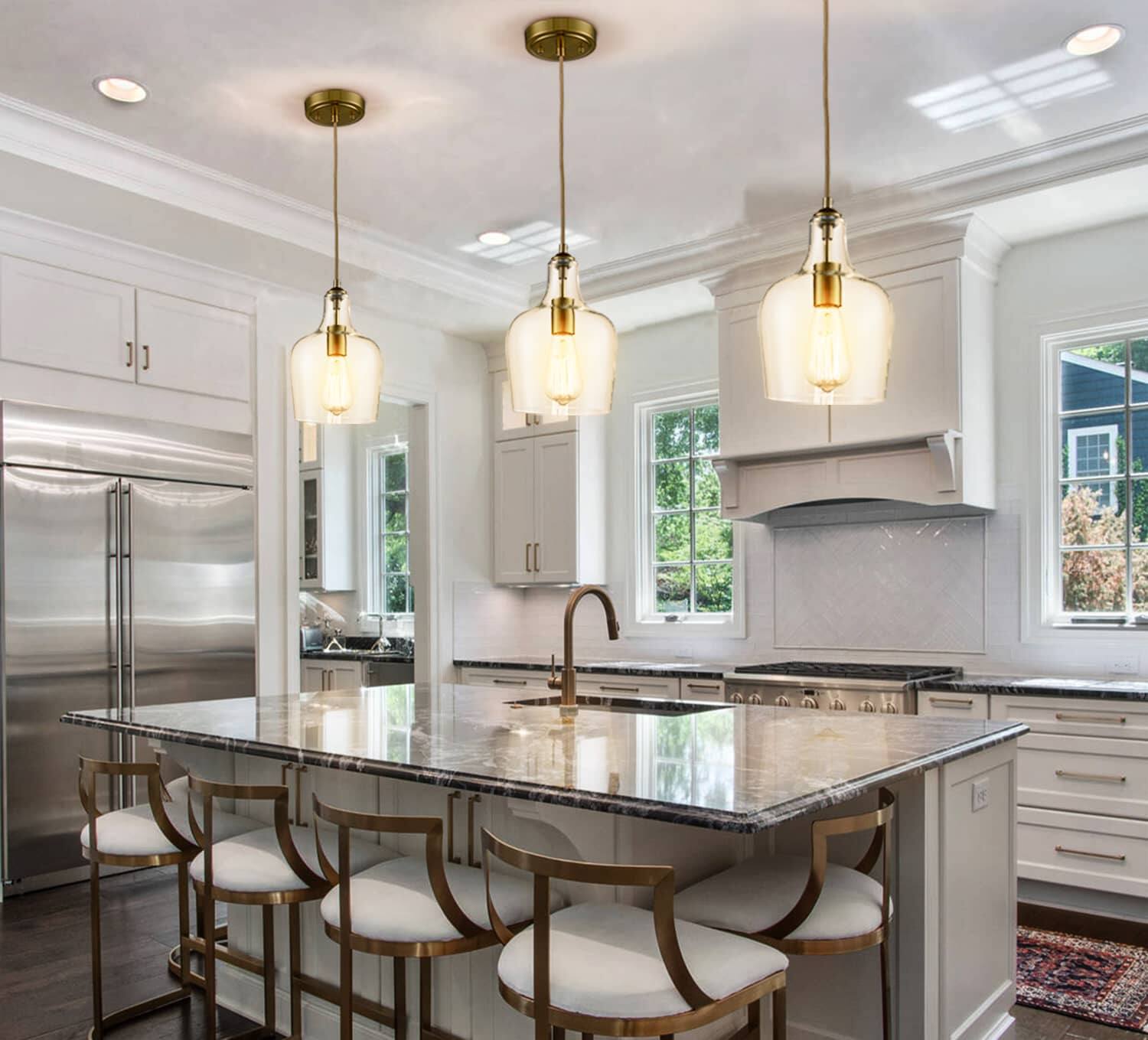 Alt View 3. MOOSE - Modern Gold with Bell Shade Glass Shade Adjustable Pendant Light Fixture - Gold.