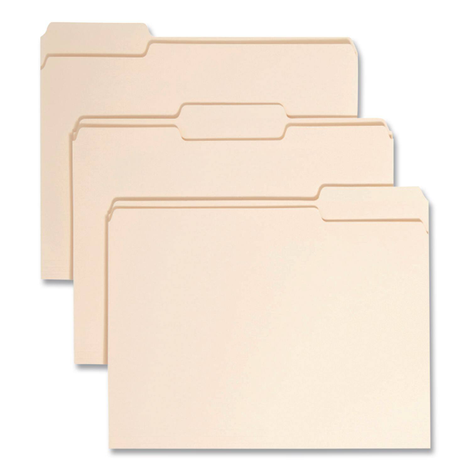 Left. Smead Manufacturing - Poly Manila Folders, 1/3-Cut Tabs: Assorted, Letter Size, Manila, 12/Pack.