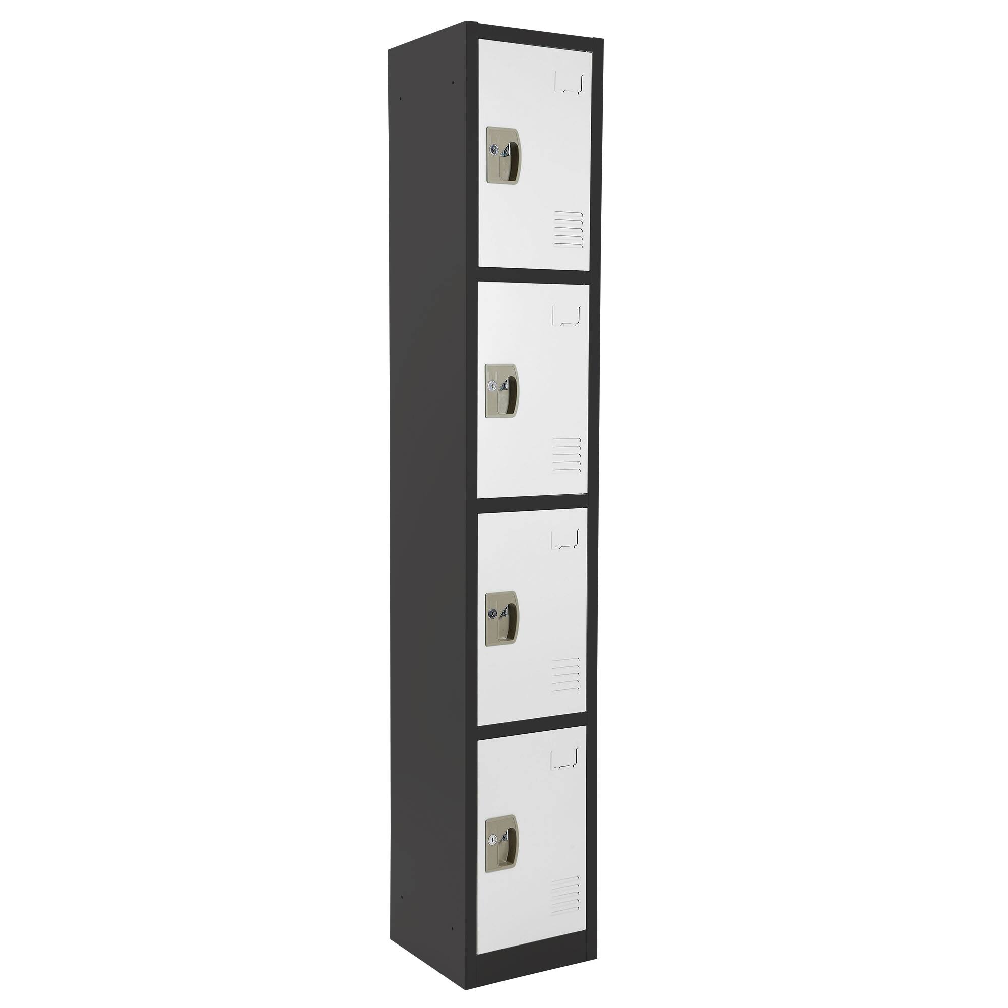 Angle. AdirOffice - Storage Locker 629-Series 72" H 4-Tier Steel Key Lock 4-Shelf Locker with Key Lock, 4/Pack - Black Bidy/White Doors.