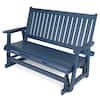Front. Fortune Candy - HIPS Patio Glider with Cup Holders, Sturdy & Durablel, All-Weather Resistant, for Outdoor, Porch, Patio(3-Seater) - Navy Blue.