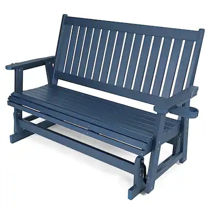 Front. Fortune Candy - HIPS Patio Glider with Cup Holders, Sturdy & Durablel, All-Weather Resistant, for Outdoor, Porch, Patio(3-Seater) - Navy Blue.