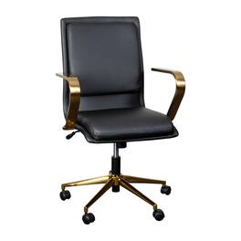 Emma + Oliver - Ziva Modern Upholstered Mid-Back Home Office Chair with Arms and 5 Star Base - Black LeatherSoft/Gold Frame