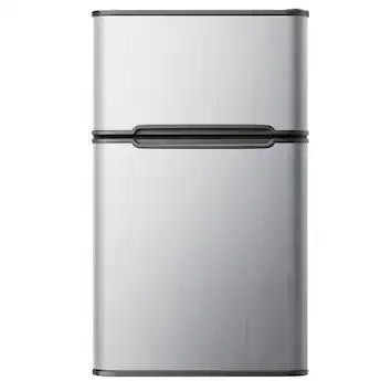 SIMZLIFE 3.2 Cu ft Two Door Mini Refrigerator with Freezer, Compact Design & Adjustable Removable Shelves silvery