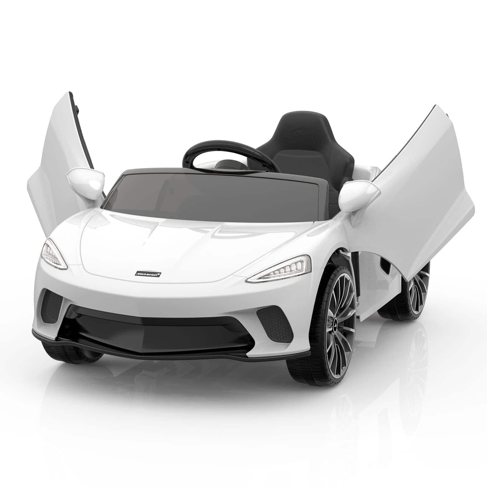 GARVEE - Kids 12V Electric Car with Remote Control, Scissor Door, MP3 Player, LED Lights - White