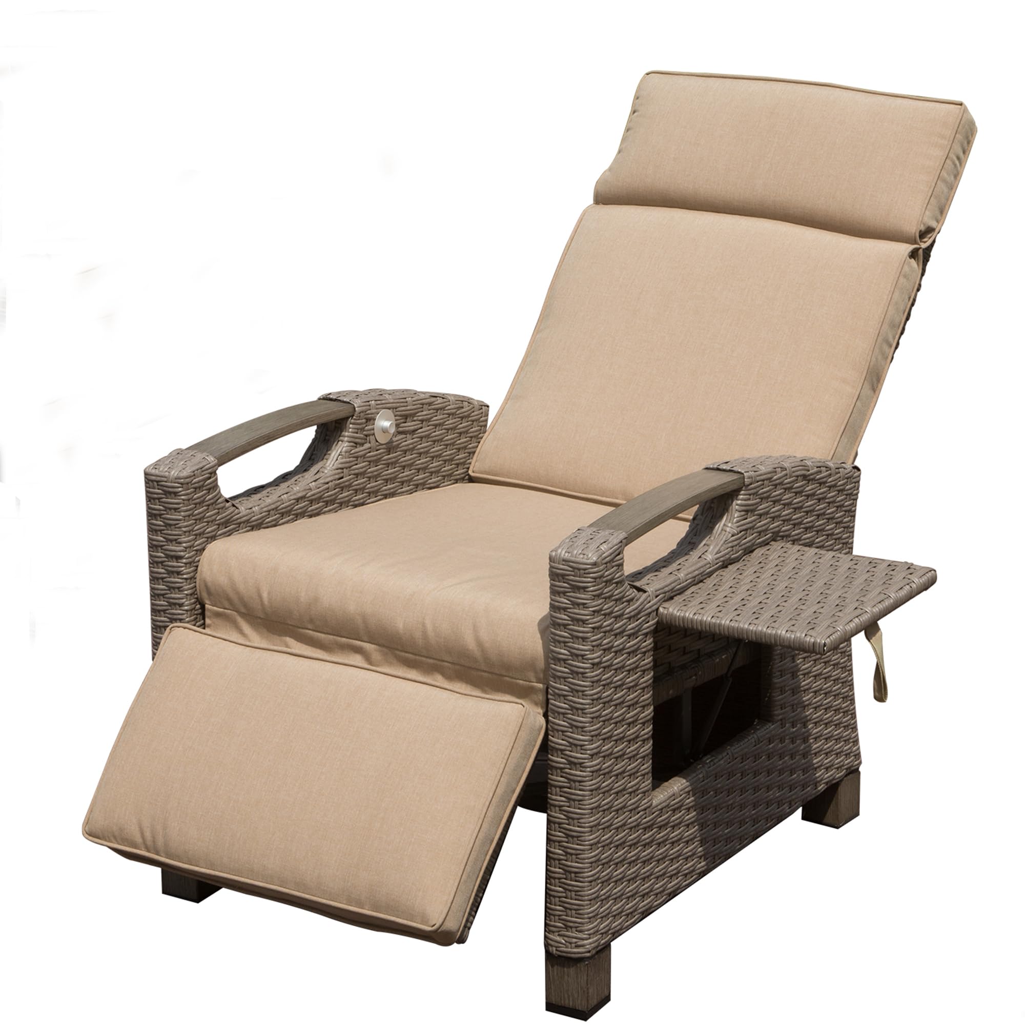 Front. Tiramisubest - Outdoor Reclining Lounge Chair with Hand-Woven Wicker,Flip Table Push Back,Adjustable Angle,Thickness Cushions,Beige - Beige.