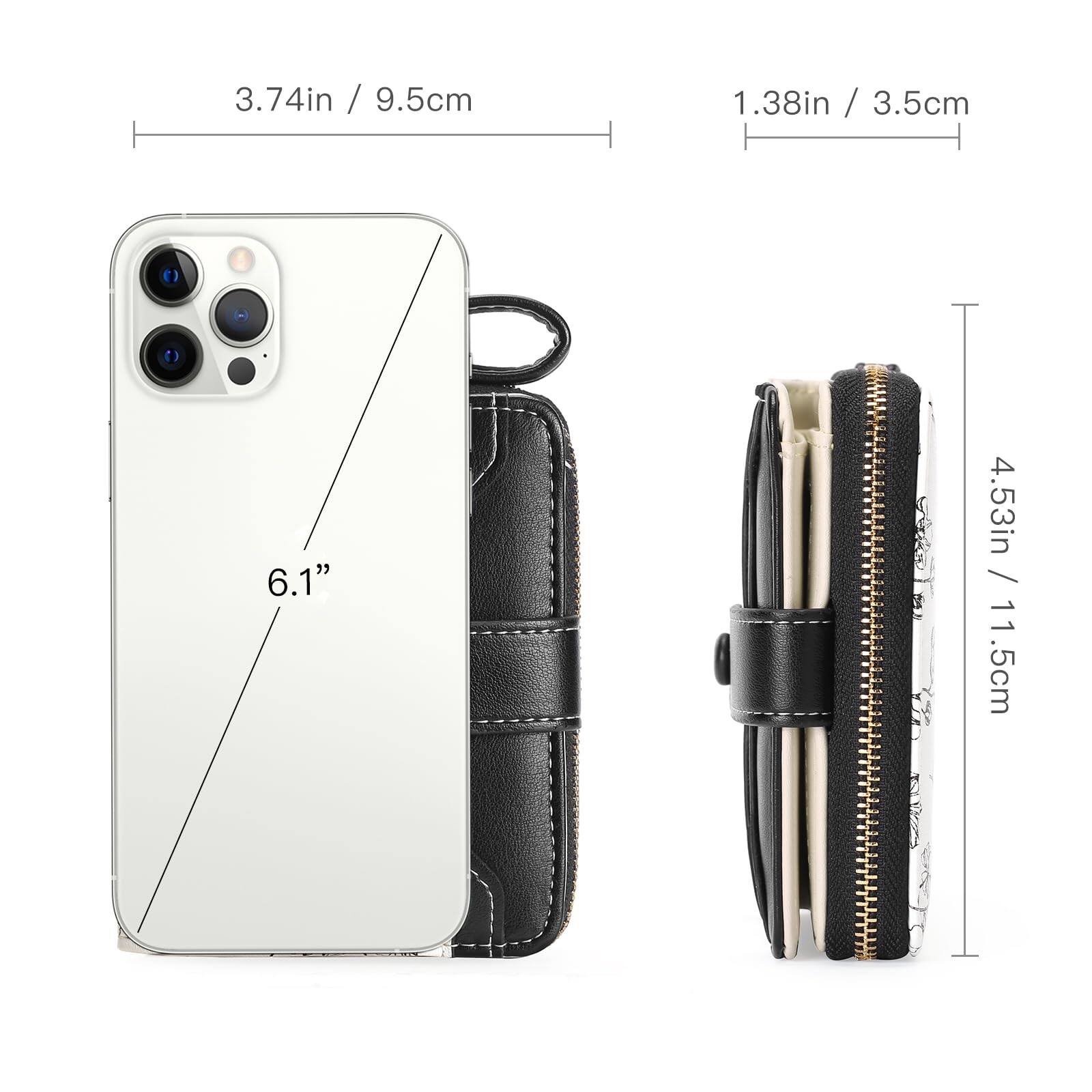 Back. Jadie Link - Womens Wallet Slim Thin Rfid Blocking Floral Leather Card Holder Bifold Long Ladies Zipper Pocket Small Roomy RFID-block - Blue & White.