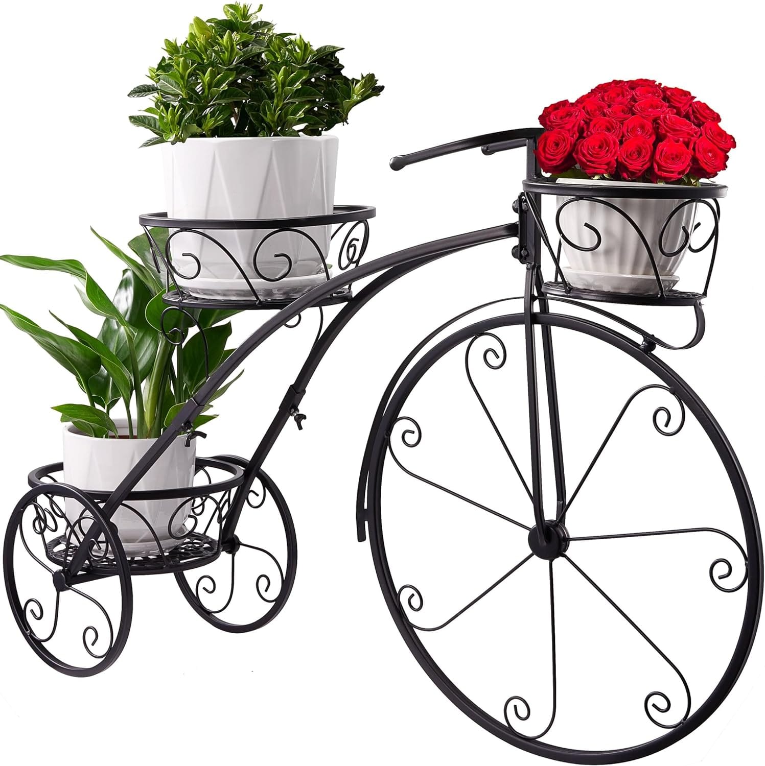 Sorbus - Tricycle Plant Stand - Flower Pot Cart Holder Ideal for Home, Garden, Patio, Gift for Plant Lovers, Housewarming - Black