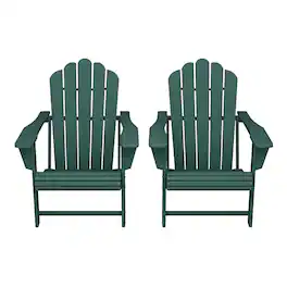 WestinTrends - Highland Outdoor Patio HDPE Adirondack Chairs With Cup Holders (Set of 2) - Dark Green