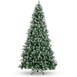 Best Choice Products - 6ft Pre-Decorated Holiday Christmas Pine Tree w/1,000 Branch Tips, Partially Flocked, Base Green - Flocked Green