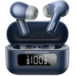 TOZO - Hybrid Active Noise Cancelling Earbuds, 6 Mics AI Clear Call, 55H Playtime, LED Display, 32 EQ, Bluetooth 5.3, IPX8 - Blue
