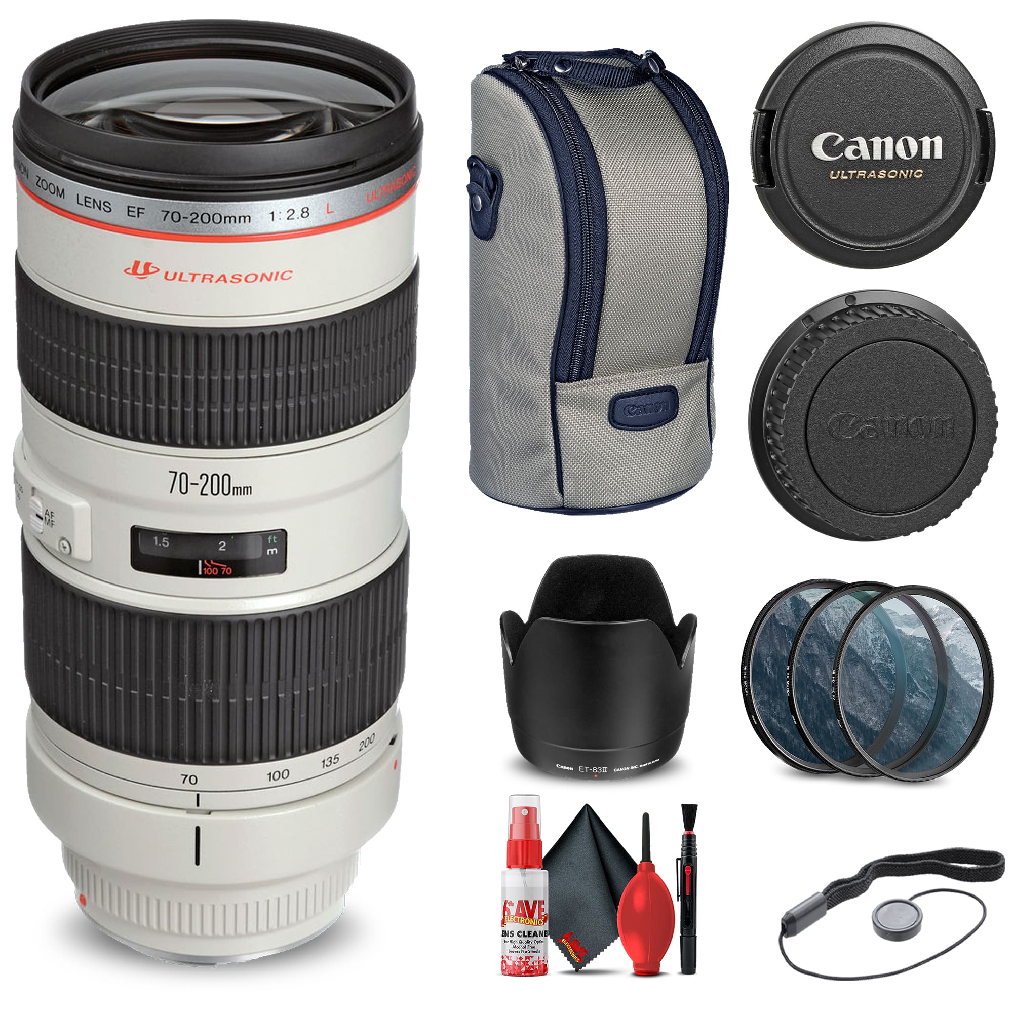 Canon EF 70 200mm f/2.8L USM Lens (2569A004) + Filter Kit + Cap