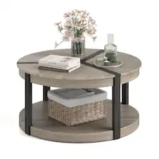Front. Gymax - Gymax 34.5'' Rubber Wood Center Table w/Spacious Tabletop & Storage Shelf Modern - Gray.