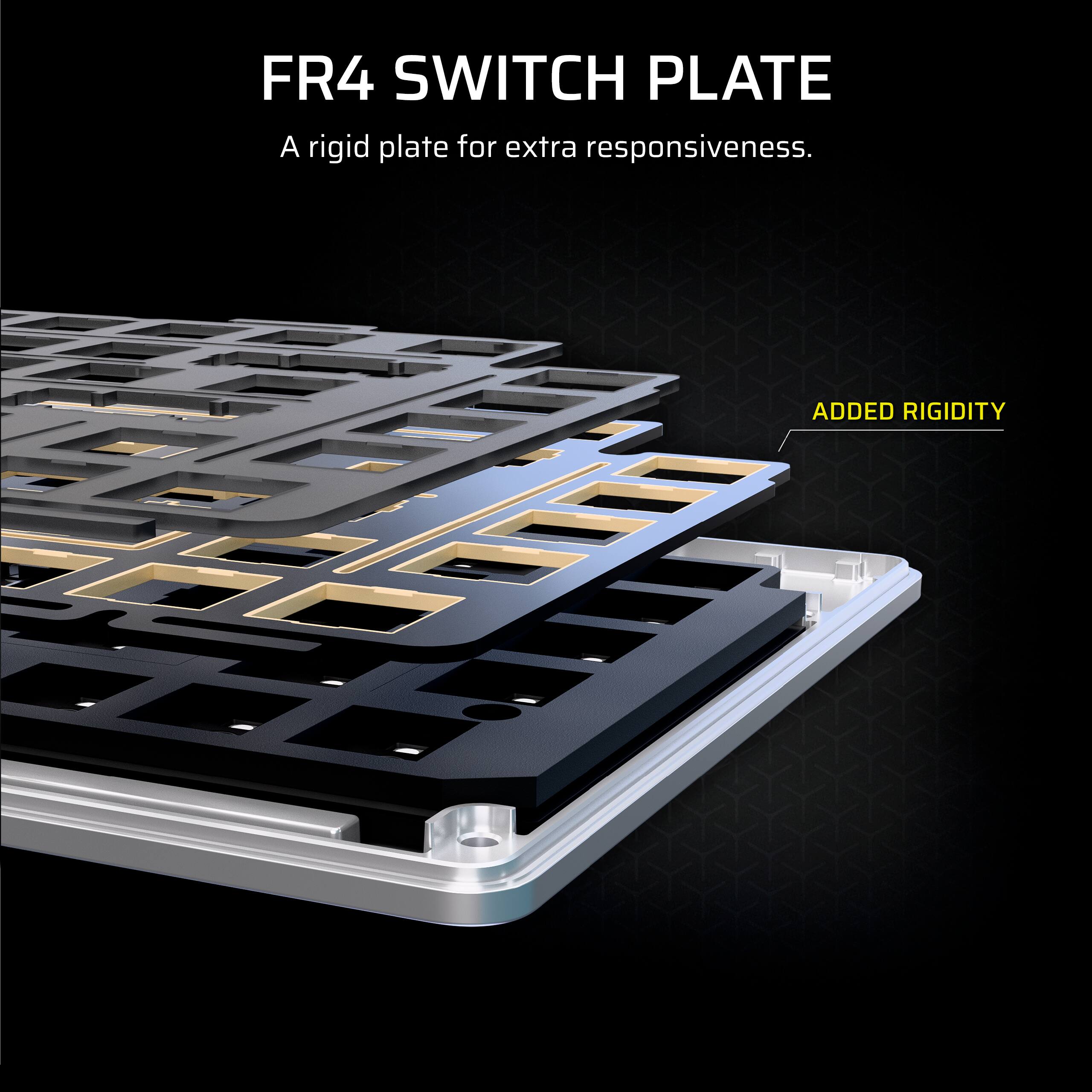 FR4 SWITCH PLATE  
A rigid plate for extra responsiveness.  
ADDED RIGIDITY