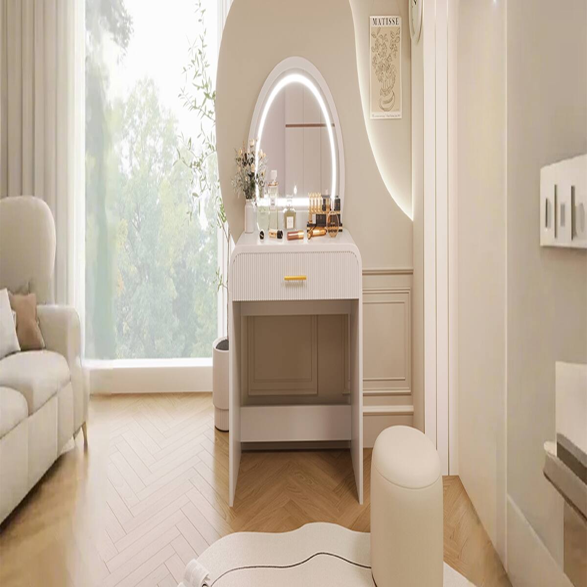 Alt View 6. Loheer - Loheer White Makeup Vanity Table with Touch Screen Lighted Mirror and Drawer - White.