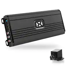 Front. NVX - NDA11005 5-Channel Amplifier 2200W Peak (1100W RMS) N-Series Class-D with Remote Bass Knob.