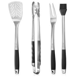 Pure Grill - 4pc BBQ Tool Utensil Set - Stainless Steel - Silver
