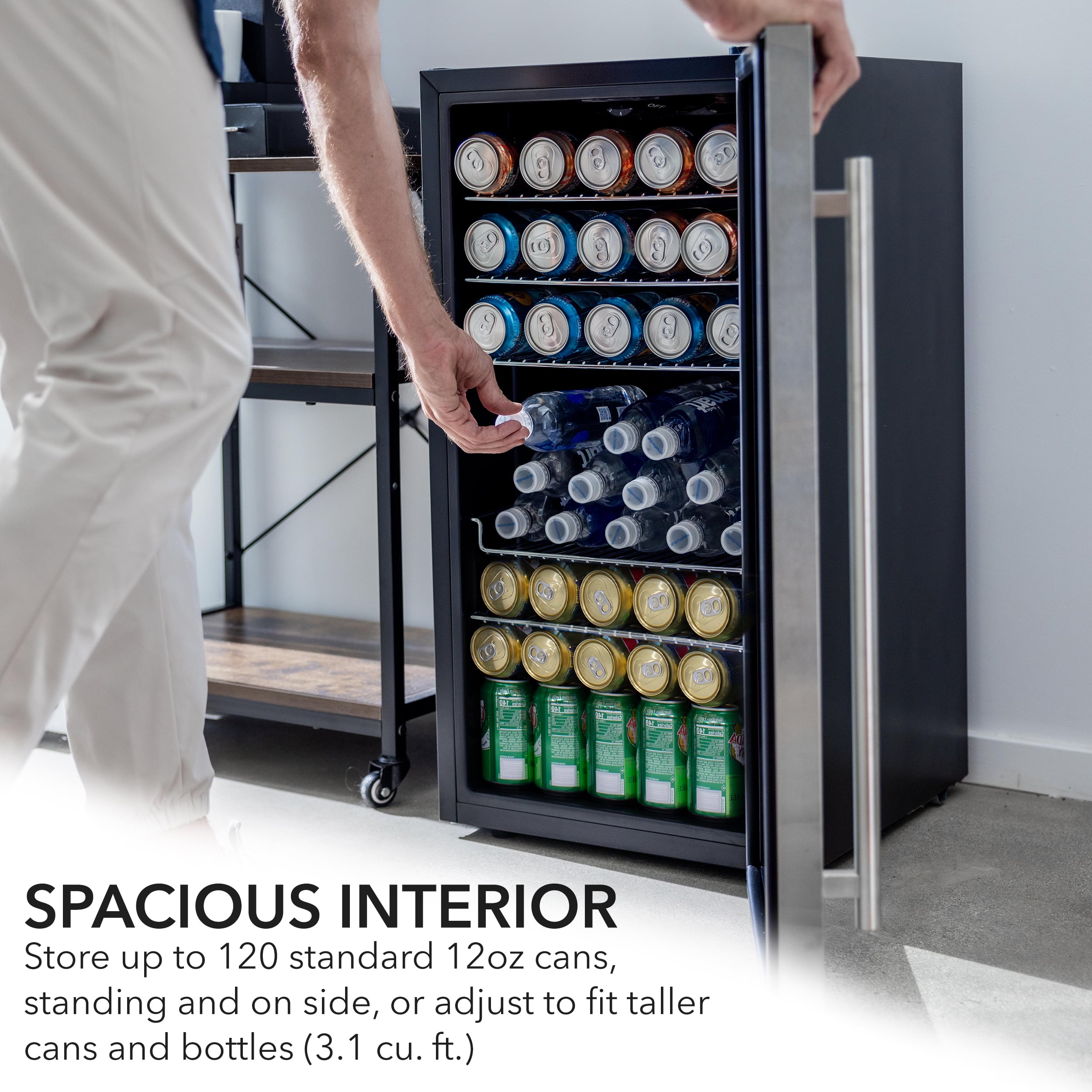 Alt View 16. Whynter - 120 Can Beverage Refridgerator with internal fan - Stainless-steel/Black.