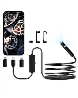 VEVOR - Endoscope Camera with Light, Dual Lens Borescope for Android & IOS, 1920P HD Inspection Camera with 8 + 1 LED Lights - Black