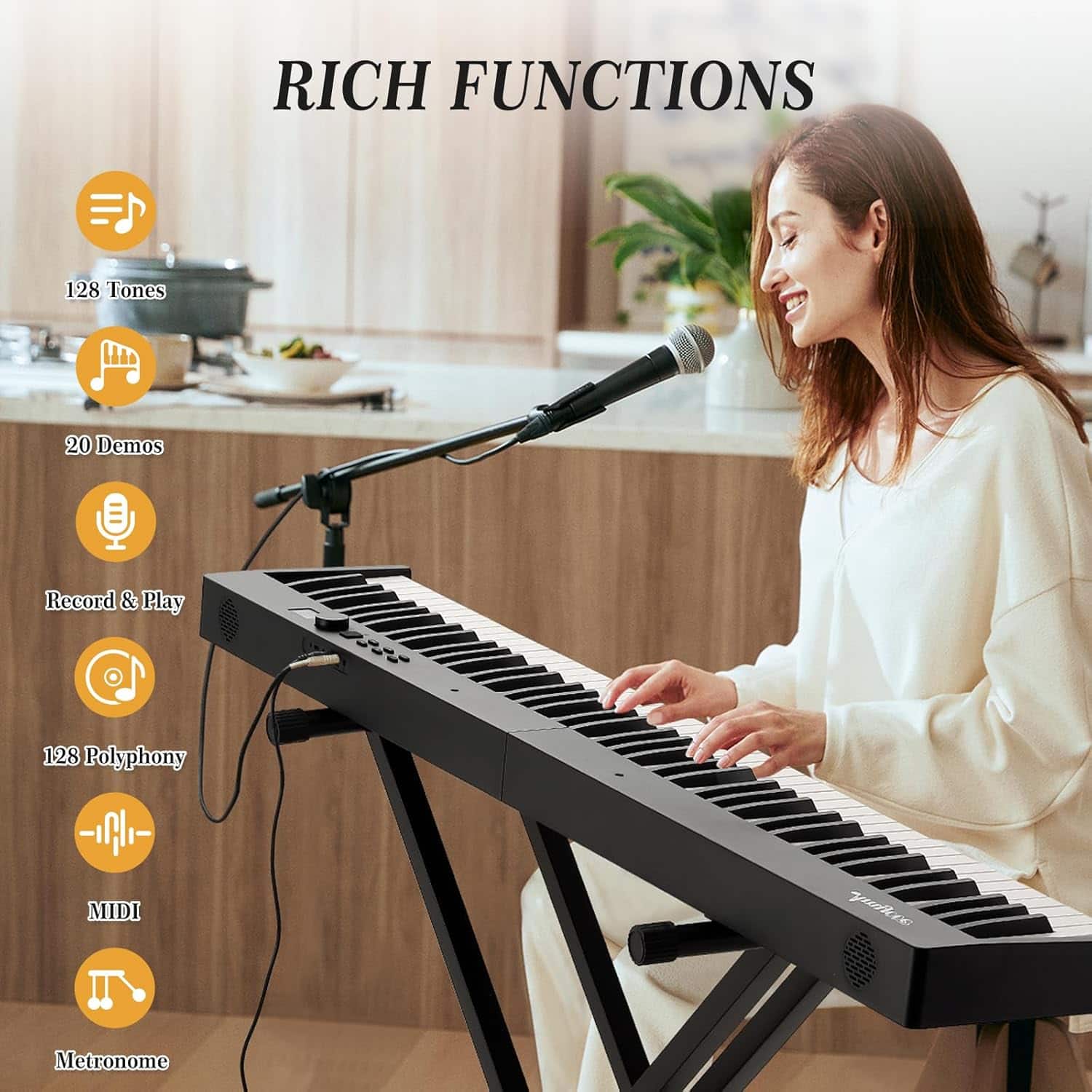 Qeetex - 88-Key Foldable Digital Piano with Bluetooth, Bag & Rechargeable Battery