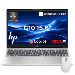 HP - Upgraded - 255R 15.6" FHD Laptop - AMD Ryzen 5 7535U - 16GB DDR5 RAM 2TB SSD -Copilot - Wireless white mouse - Silver