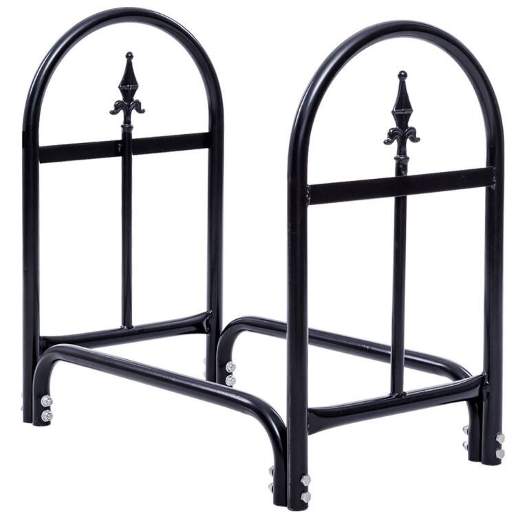 Angle. Mondawe - 2 Feet Outdoor Heavy Duty Steel Firewood Storage Holder - Black.