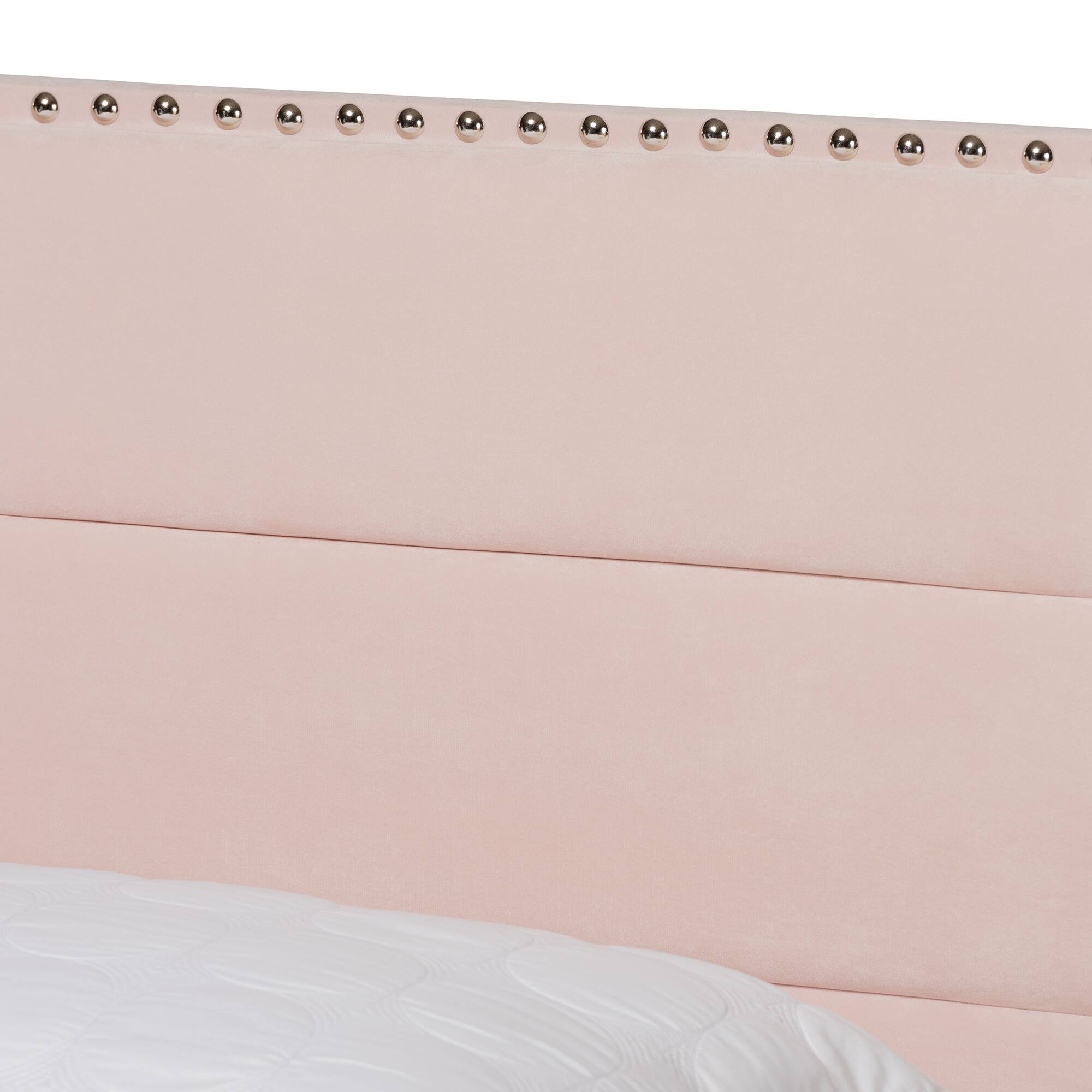 Back. Baxton Studio - Tamira Modern and Contemporary Glam Velvet Fabric Upholstered Full Size Panel Bed - Light Pink/Black.