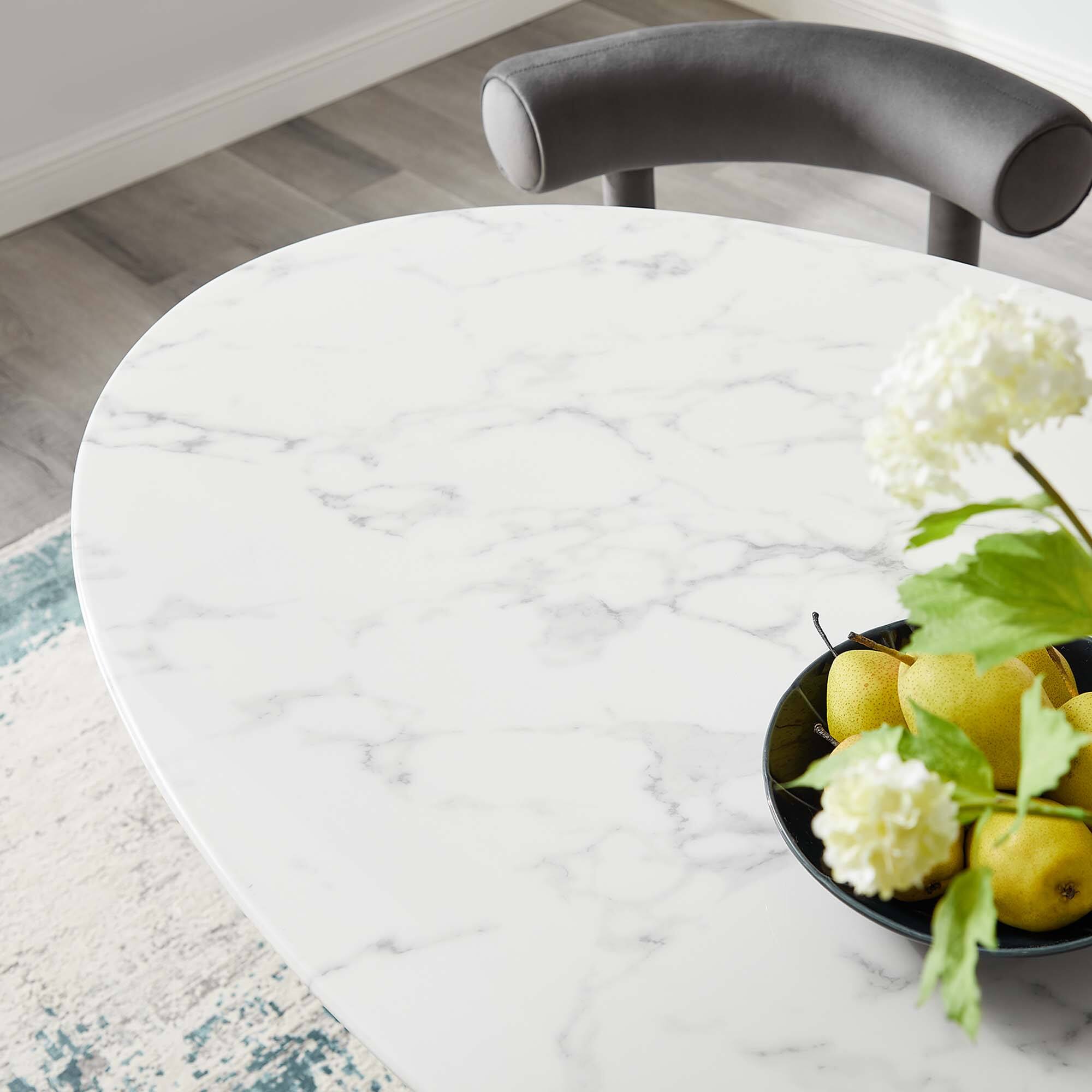 Alt View 6. Modway - Lippa 54" Oval Faux Marble Dining Table by Modway - Gold White.